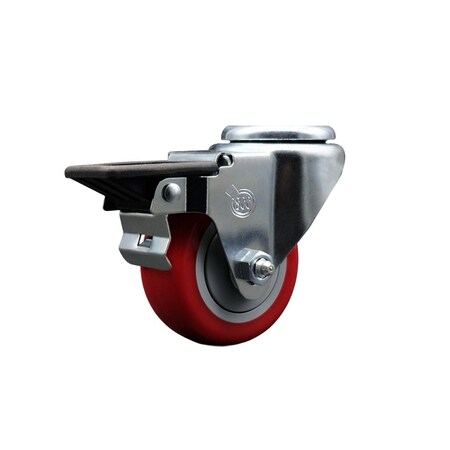 Service Caster 3'' Red Poly Wheel Swivel Bolt Hole Caster with Posi Lock Brake SCC-BH20S314-PPUB-RED-PLB